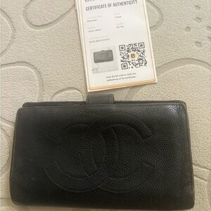 CHANEL Black Textured Leather Wallet